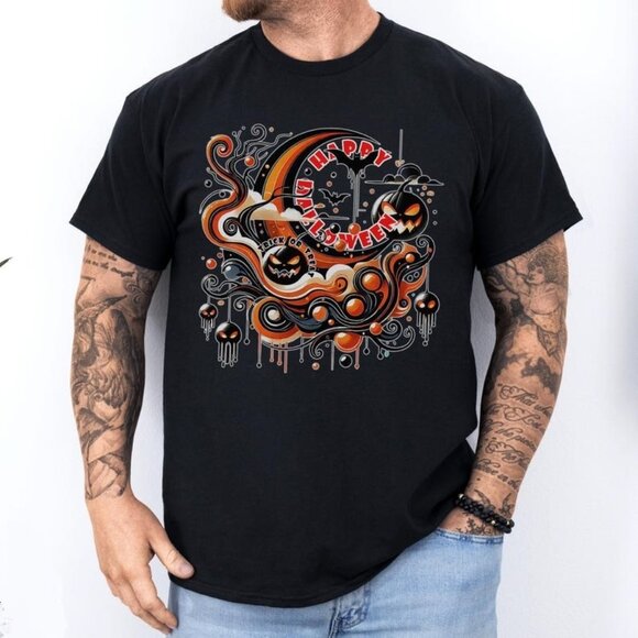 Gildan Other - Happy Halloween Moon & Pumpkin T-Shirt - Spooky Trick or Treat
